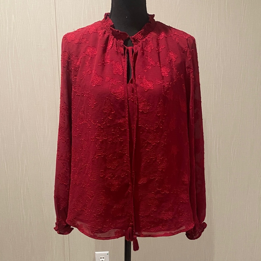 Nanette Lepore Burgundy Floral Blouse